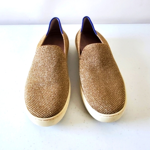 Rothy's The Original Slip-On Sneaker Gold Twill Size 7 Heel Stripe Coastal Shoes - Picture 4 of 11